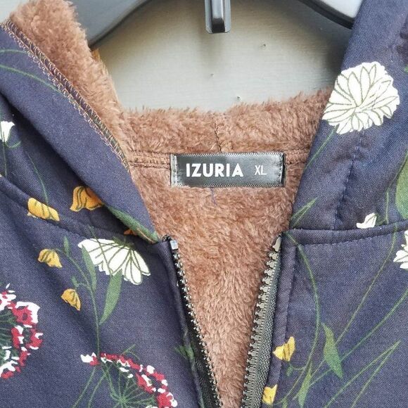 Izuria Black Floral Maxi Coat with Fuzzy Lining size XL - Picture 3 of 9